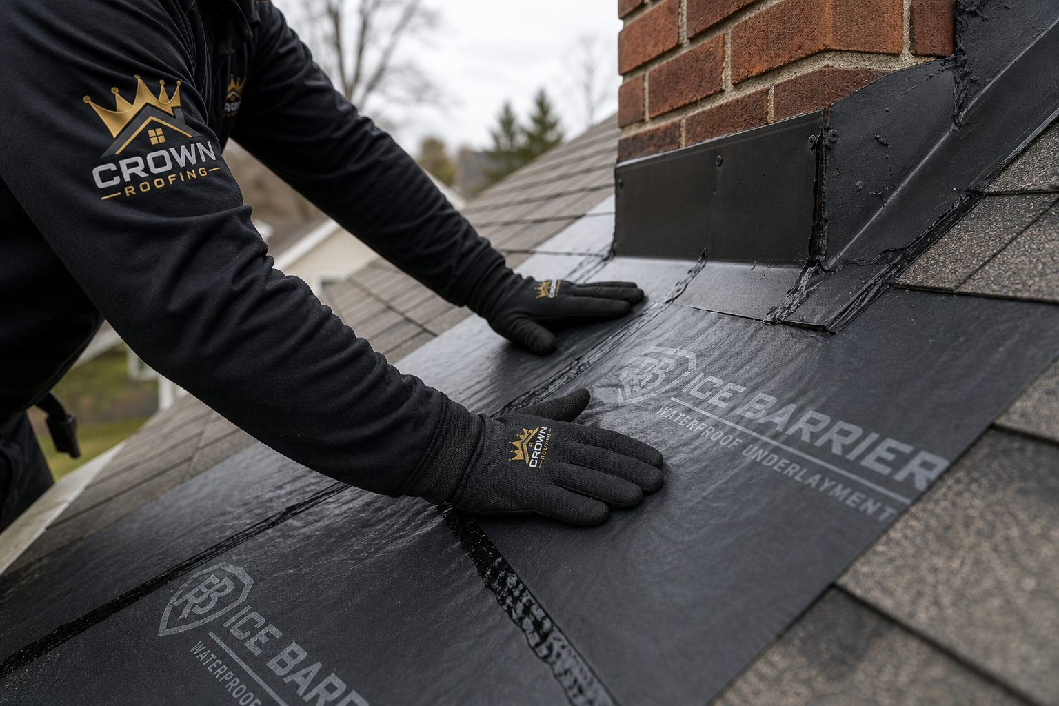 Crown Roofing specialist documenting condensation damage near roof decking