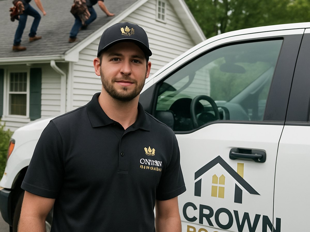 Crown Roofing & Exteriors crew installing waterproofing membrane on Connecticut roof