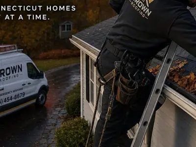 Crown Roofing & Exteriors crew performing roof maintenance in Connecticut