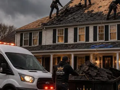 Crown Roofing & Exteriors crew performing roof replacement in Connecticut