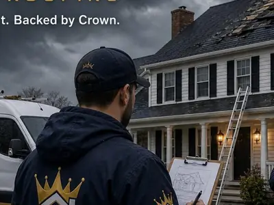 Crown Roofing & Exteriors crew performing storm damage repair in Connecticut