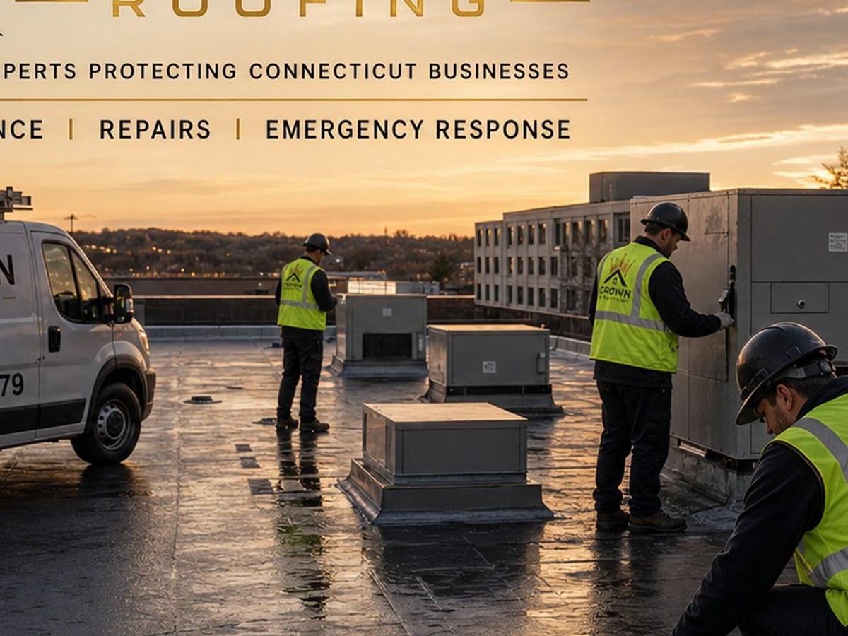 Crown Roofing crew performing commercial roofing in Connecticut