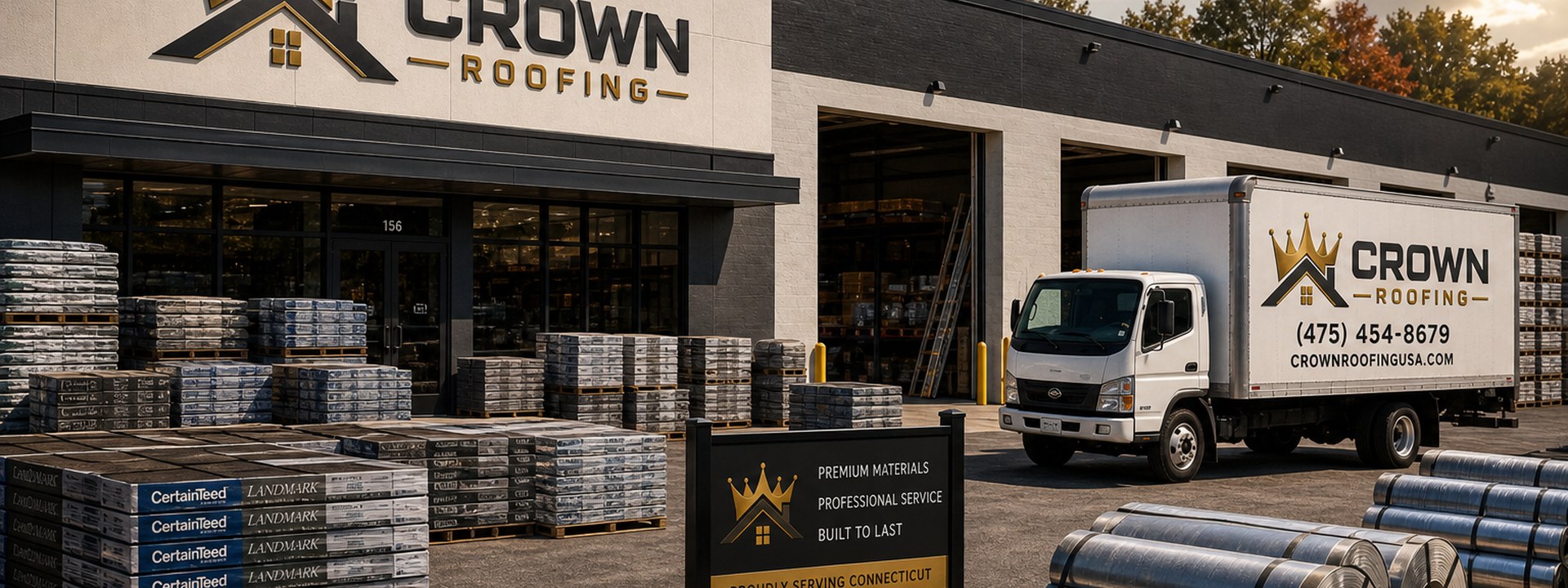 Crown Roofing & Exteriors materials warehouse in Danbury Connecticut
