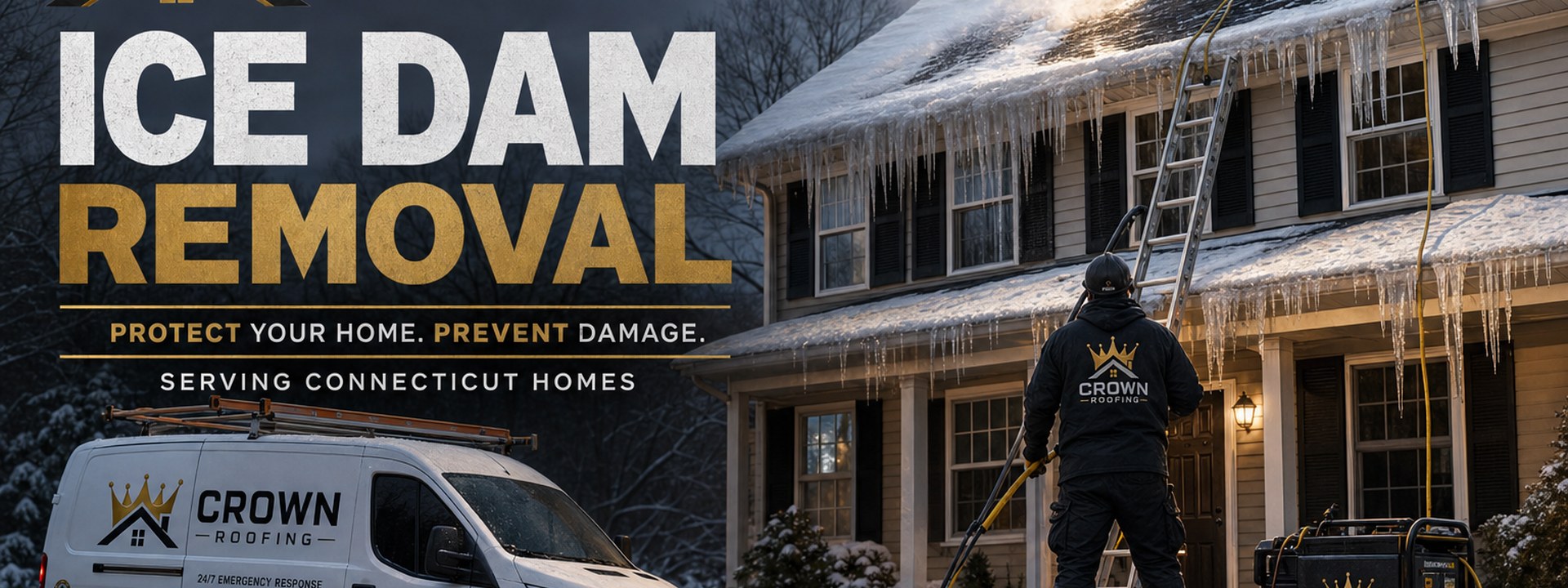 Crown Roofing & Exteriors ice dam service in Connecticut winter
